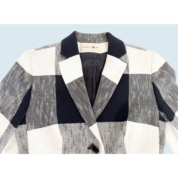 Vintage BERNARD ZINS Paris Black & White Checkered Blazer Jacket Sz S - Picture 4 of 8